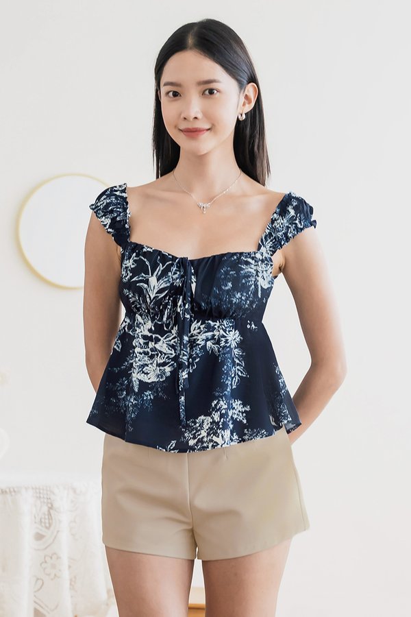 Britney Padded Cap Sleeve Babydoll Top (Midnight Earthy Bliss)