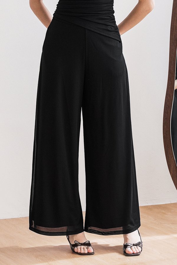 Drea Mesh Wide Leg Palazzo Pants - Regular (Black)