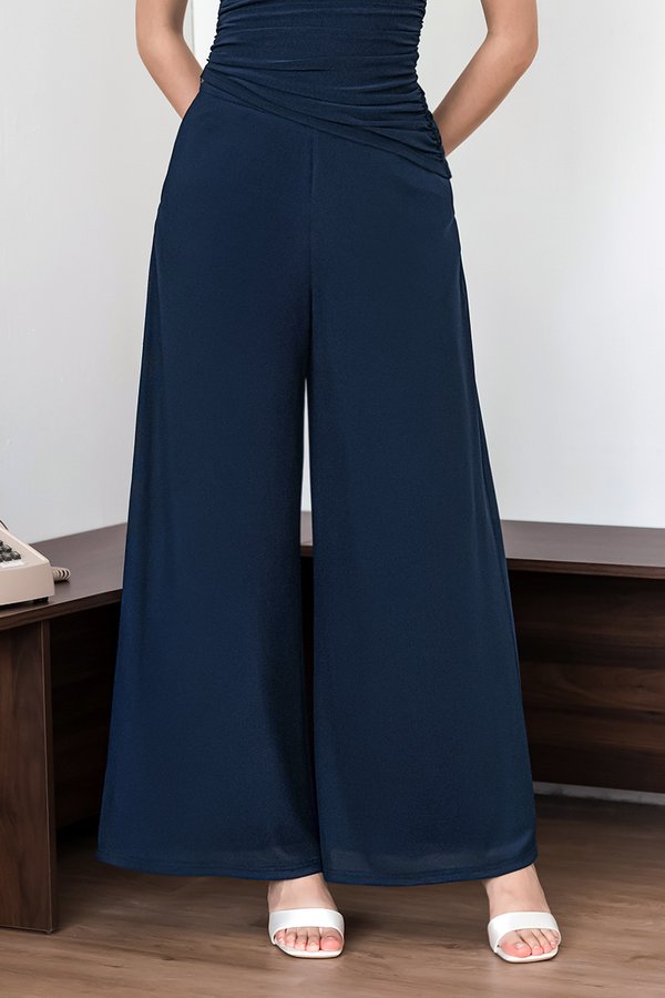 Drea Mesh Wide Leg Palazzo Pants - Petite (Navy)