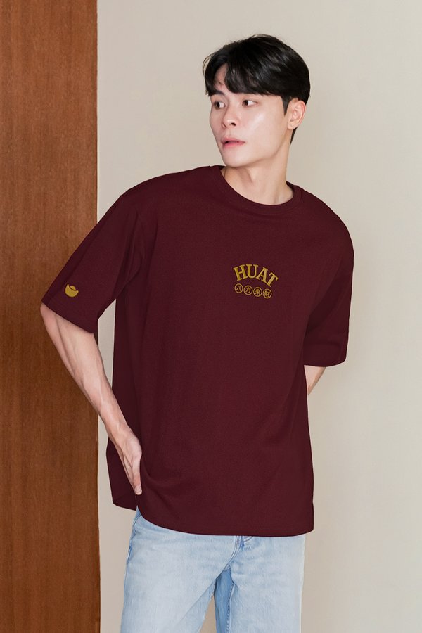 發 HUAT Oversize Unisex Tee (Maroon)