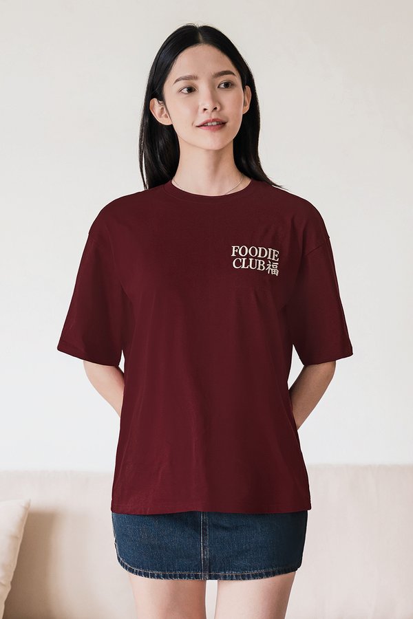 福 Foodie Club Oversize Unisex Tee (Maroon)