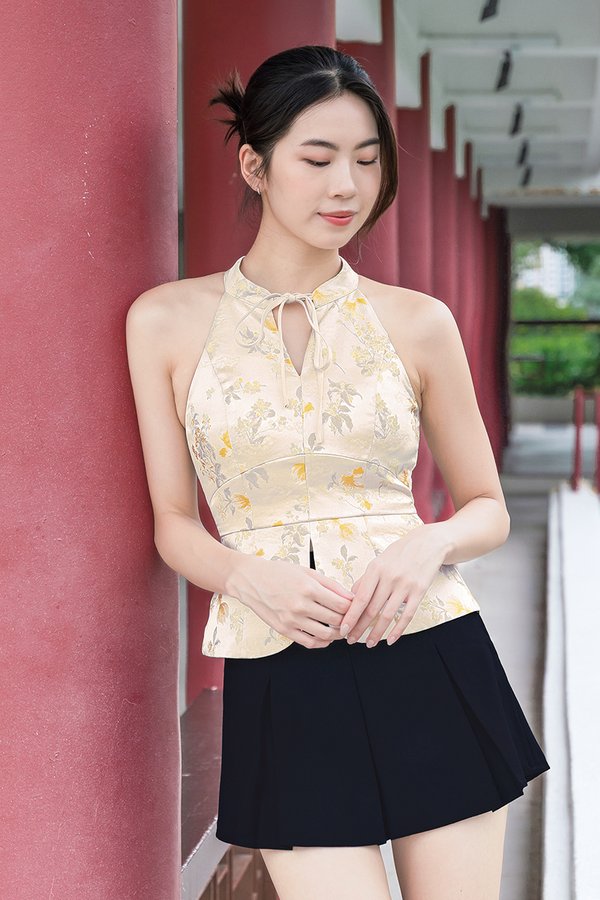 福 Fu Padded Ribbon Cheongsam Top (Oriental Mural)