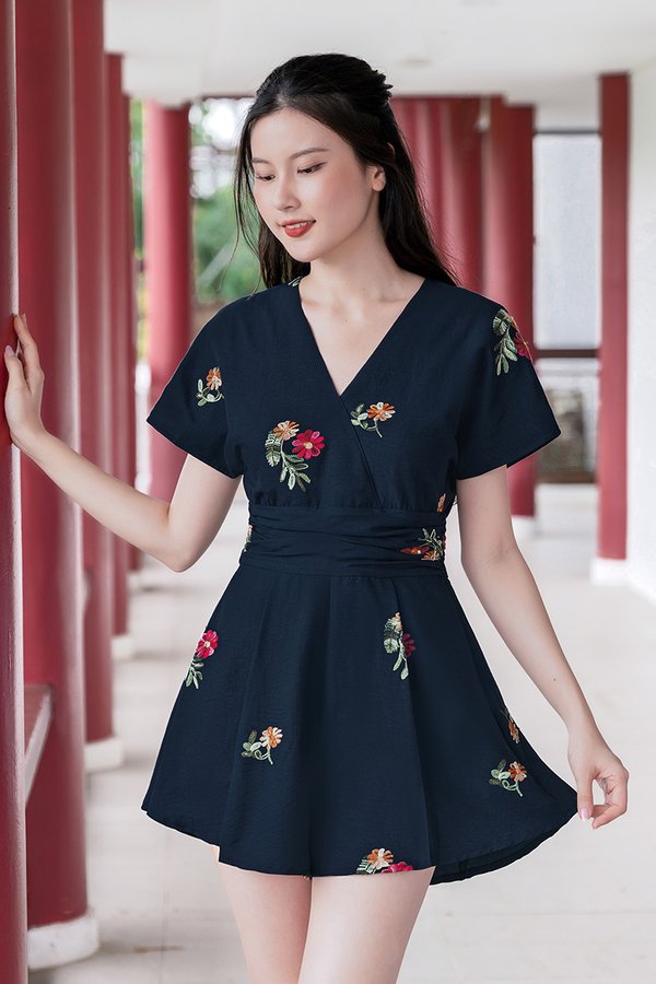 *PREORDER - 20 JAN* Kara Kimono Wrap Flare Romper (Midnight Prosperous Florals)
