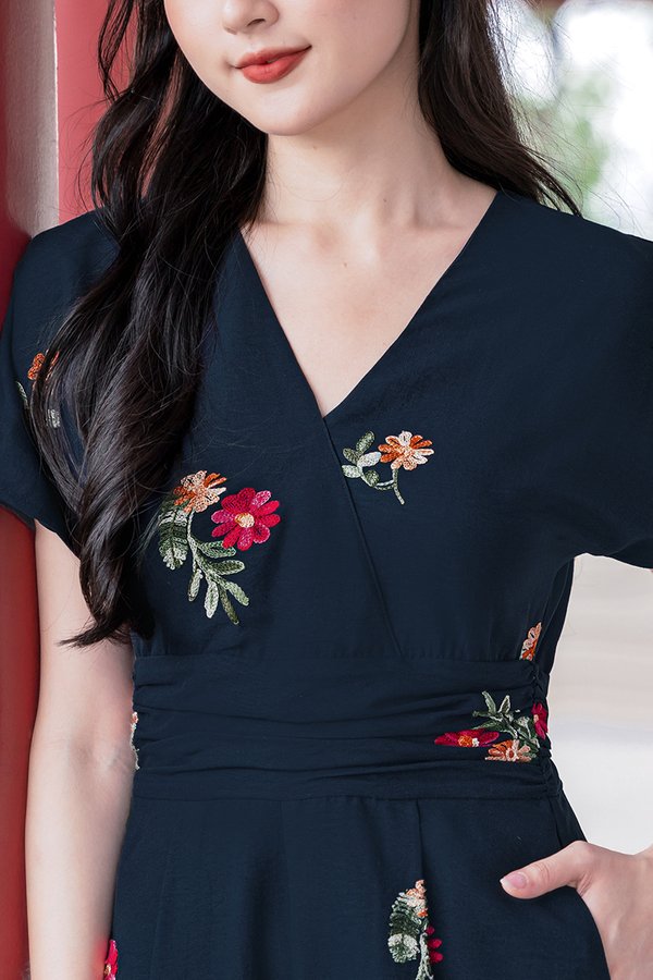 *PREORDER - 20 JAN* Kara Kimono Wrap Flare Romper (Midnight Prosperous Florals)