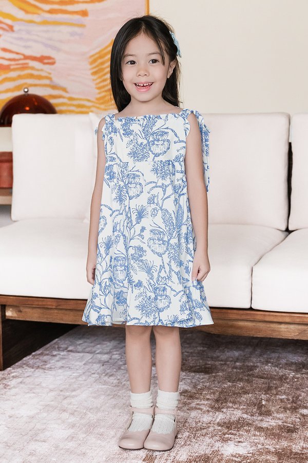 *PREORDER - ETA 18 Dec* Kids Ella Ruched Tie Strap Dress (Blue Batik)