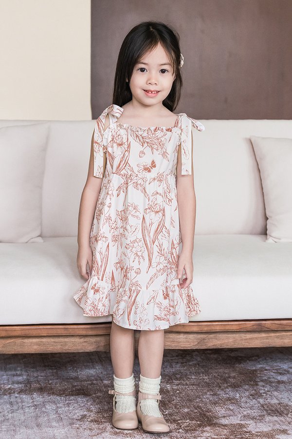 *PREORDER - ETA 18 Dec* Kids Ella Ruched Tie Strap Dress (Brick Red Enchanted Reverie)