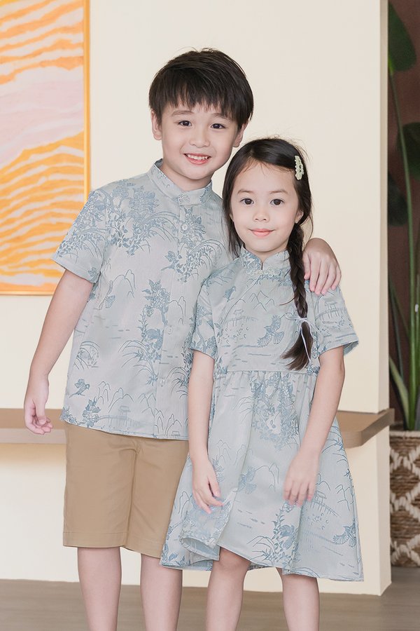 Kids 乐 Le Mandarin Collar Shirt (Blue Treasures)