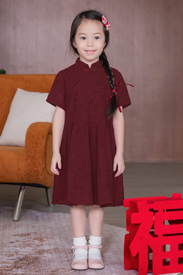 *PREORDER - ETA 31 Dec* Kids 乐 Le Cheongsam Dress (Maroon Embroidery)