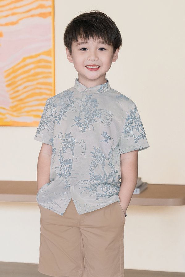 Kids 乐 Le Mandarin Collar Shirt (Blue Treasures)