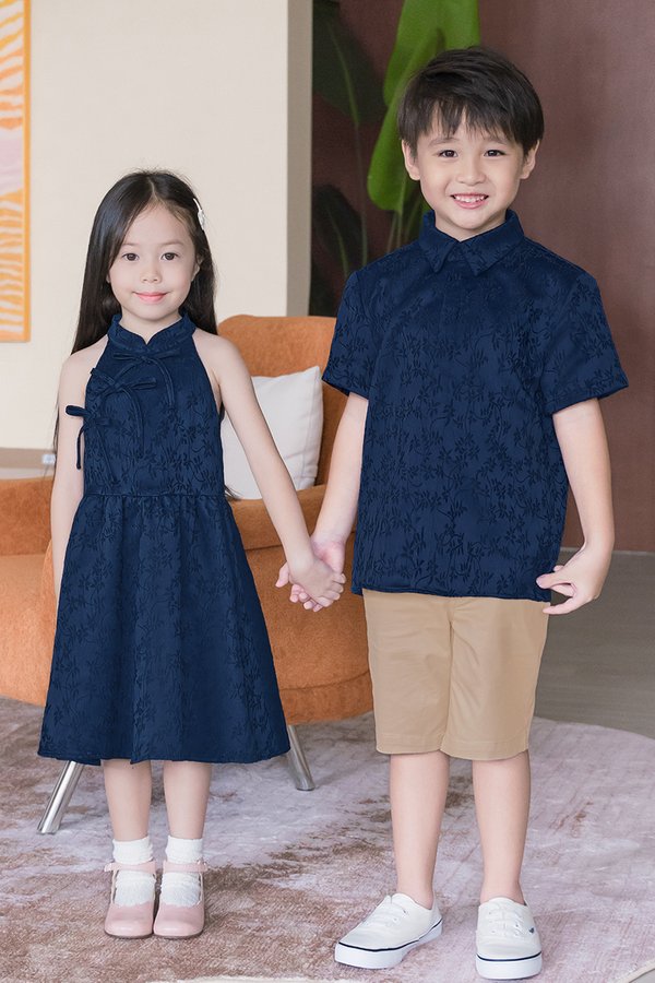 *PREORDER - ETA 31 Dec* Kids 满 Man Ribbon Cheongsam Dress (Navy Springleaf)