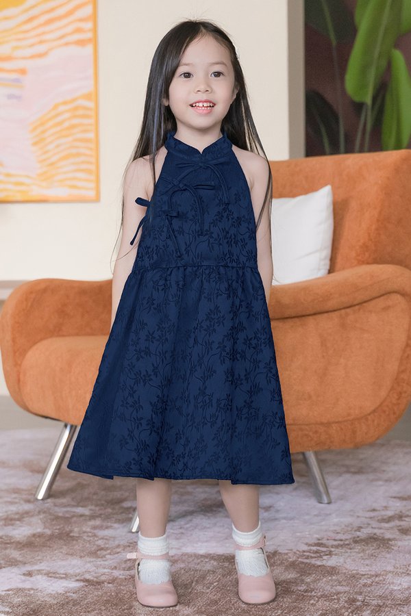 *PREORDER - ETA 31 Dec* Kids 满 Man Ribbon Cheongsam Dress (Navy Springleaf)