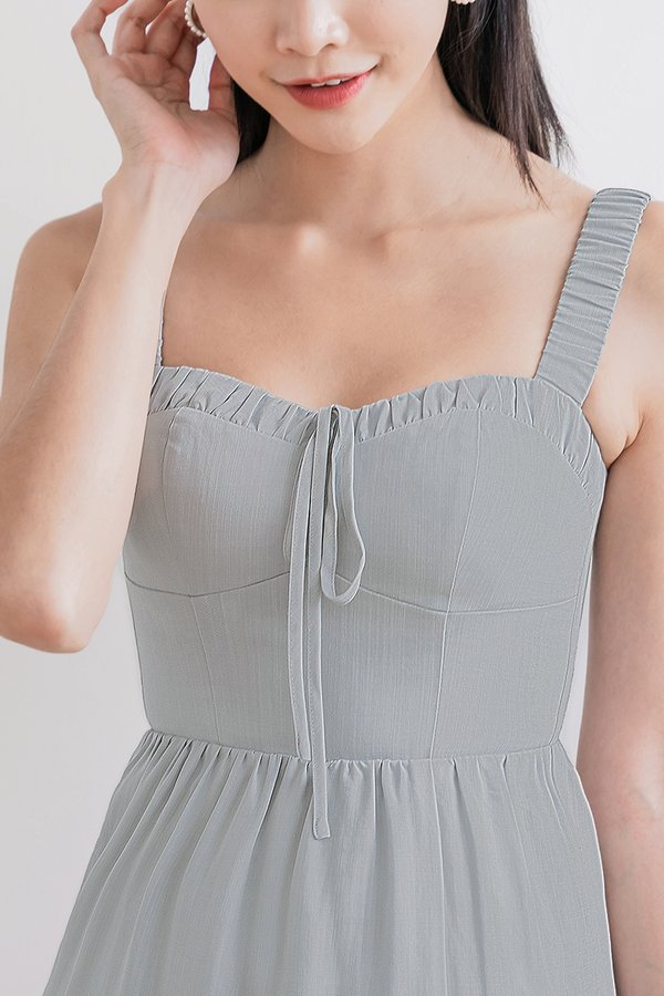Laura Padded Ruched Strap Midi Dress (Misty Grey)