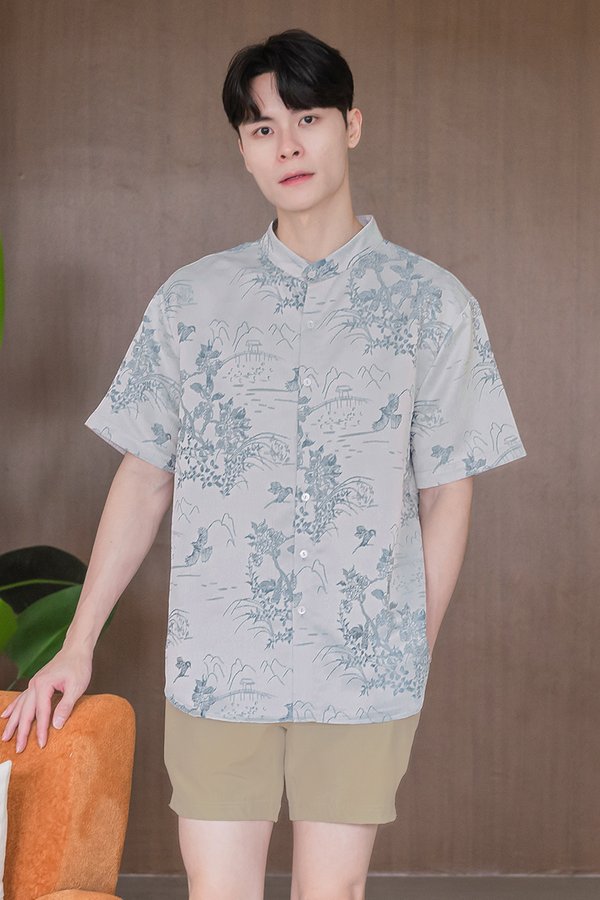 *PREORDER - ETA 31 Dec* 乐 Le Mandarin Collar Shirt (Blue Treasures)