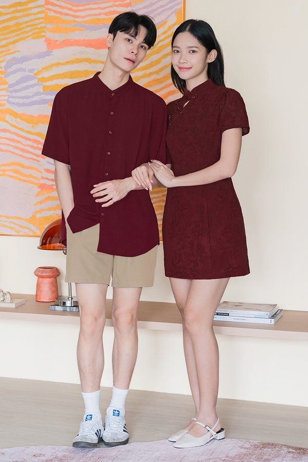 *PREORDER - ETA 31 Dec* 乐 Le Mandarin Collar Shirt (Maroon)