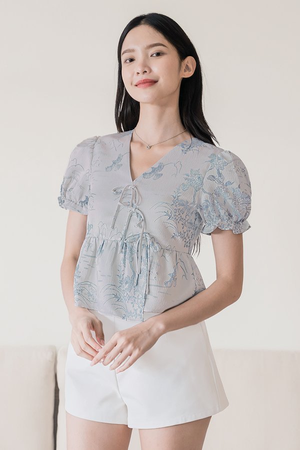 满乐 Man Le Ribbon Peplum Top (Blue Treasures)