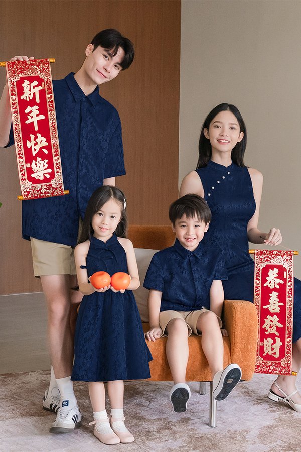 Kids 满 Man Collar Shirt (Navy Springleaf)