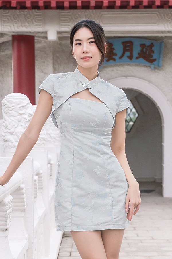 喜 Xi Padded 2-Way Cheongsam Mini Dress (Whispering Blue Fleur)