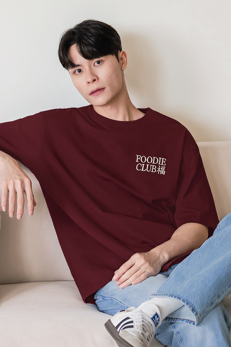 トップス LGB checked foodie shirt 福 Foodie Club Oversize Unisex Tee (Maroon) | Dear Lyla