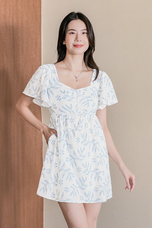 Angela Flutter Sleeve Babydoll Romper Dress (Columbia Blue Opulent)