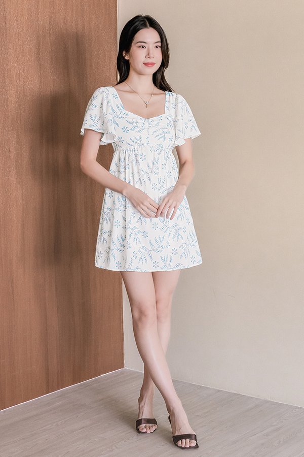 Angela Flutter Sleeve Babydoll Romper Dress (Columbia Blue Opulent)