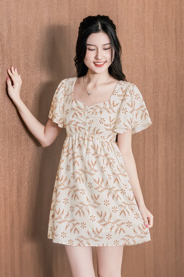 Angela Flutter Sleeve Babydoll Romper Dress (Rust Opulent)