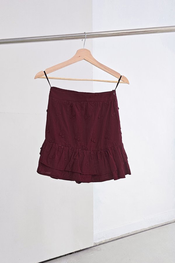 Aria Elasticised Flutter Skorts (Maroon Embroidery)