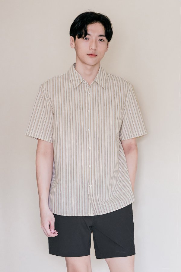 Benjamin Oversize Collar Shirt (Brown Stripes)
