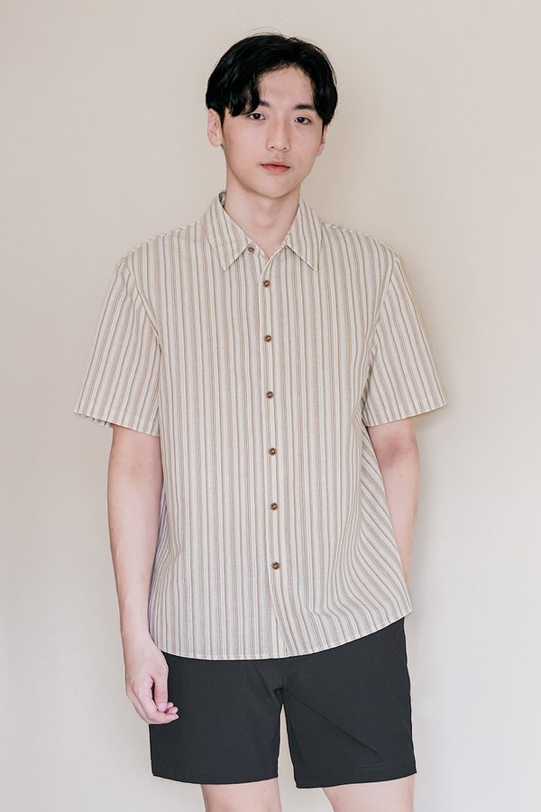 Benjamin Oversize Collar Shirt (Brown Stripes)