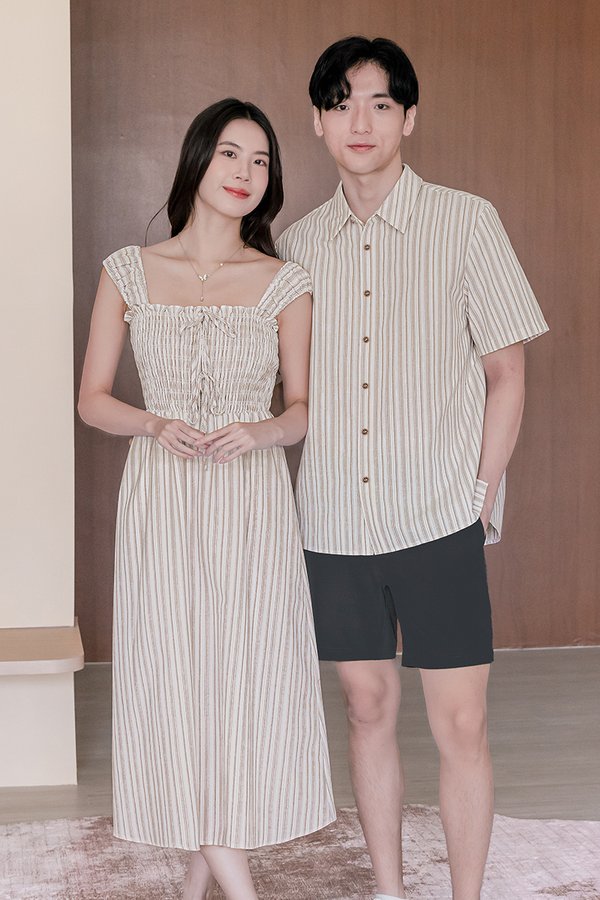 Benjamin Oversize Collar Shirt (Brown Stripes)