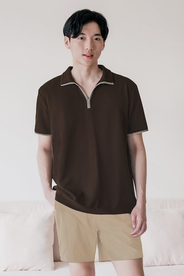 Camden Polo Contrast Collar Shirt (Brown)