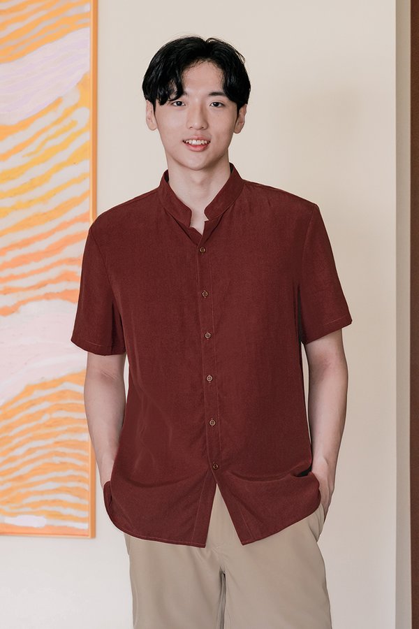 Dan Mandarin Collar Shirt (Mahogany)
