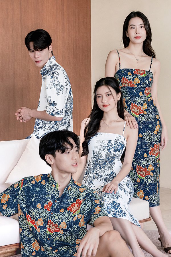 Dania Padded Column Midi Dress (Royal Peranakan)