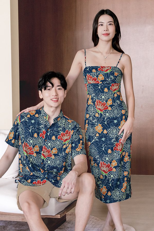 *RESTOCKED* Dan Mandarin Collar Shirt (Royal Peranakan)