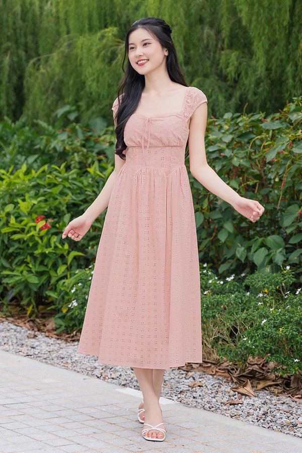 Emily Padded Ribbon Midaxi Dress (Pink)