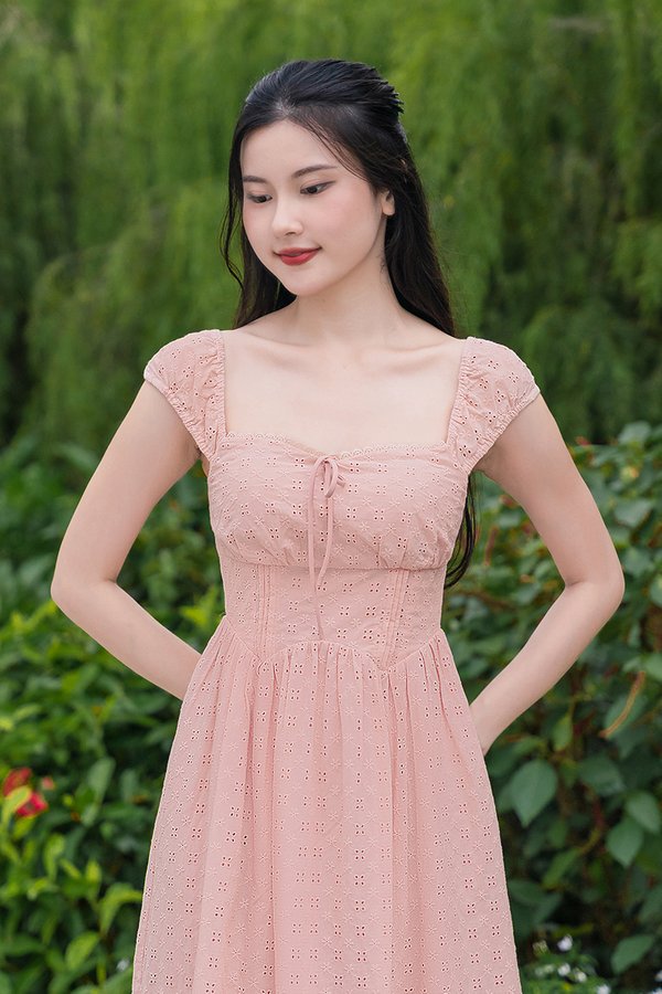 Emily Padded Ribbon Midaxi Dress (Pink)