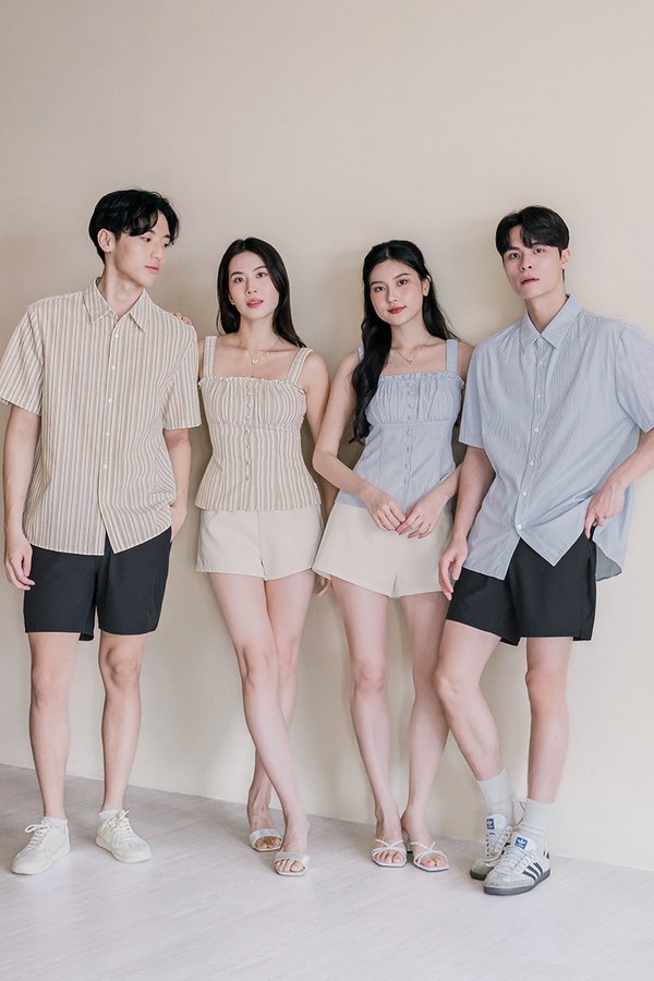 Freda Padded Ruched Strap Top (Brown Stripes)