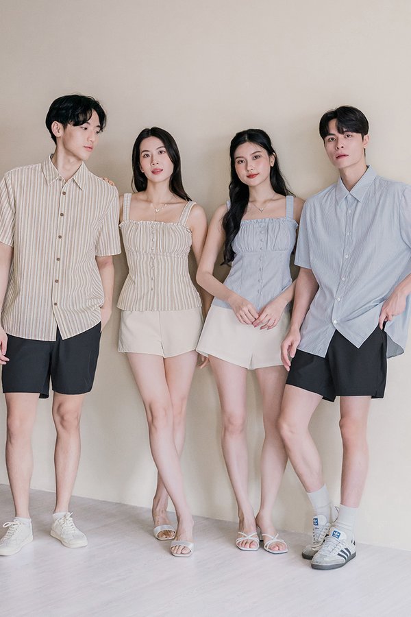 Freda Padded Ruched Strap Top (Brown Stripes)