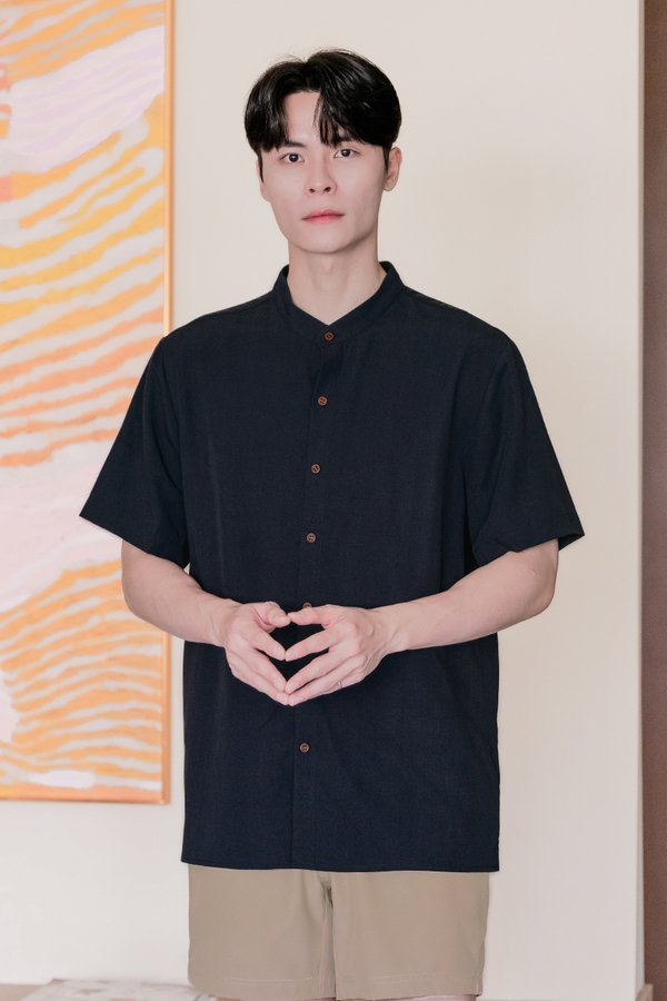 *RESTOCKED* Hans Mandarin Collar Shirt (Midnight)