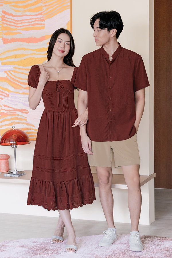 Dan Mandarin Collar Shirt (Mahogany)