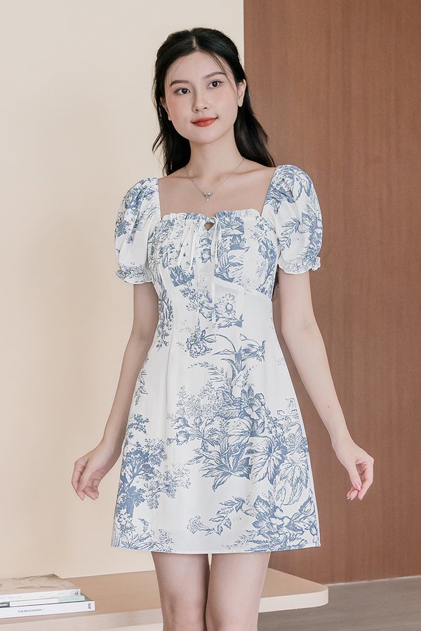 Jovene Padded Pleat Front Dress V2 (Serenity Blue Earthy Bliss)