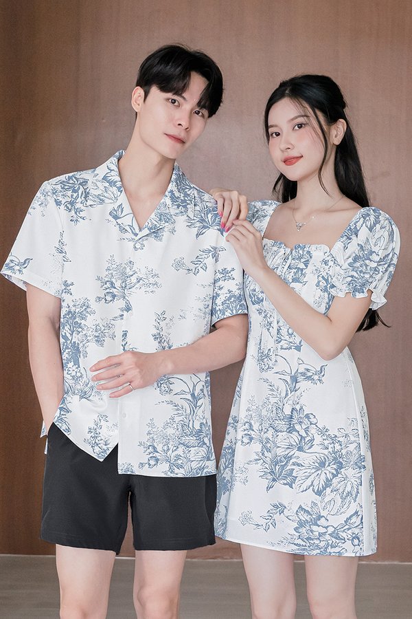 Jovene Padded Pleat Front Dress V2 (Serenity Blue Earthy Bliss)