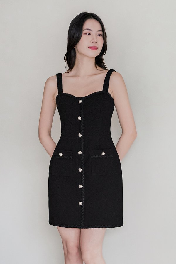 Kendall Padded Braided Trim Dress (Black)