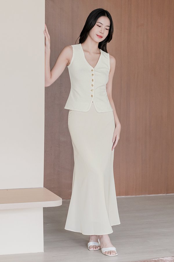 Kylie Braided Trim Knit Vest Top (Cream)