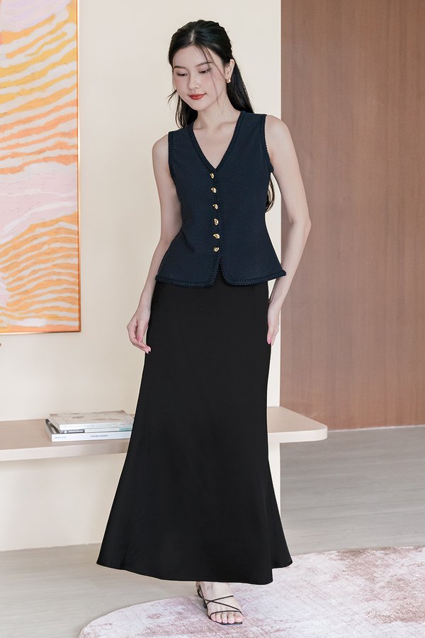 Kylie Braided Trim Knit Vest Top (Midnight)