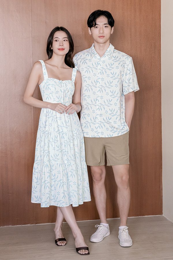 Laura Padded Ruched Strap Midi Dress (Columbia Blue Opulent)