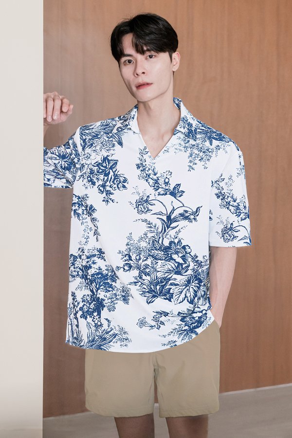 Oliver Polo Oversize Collar Shirt (Navy Earthy Bliss)