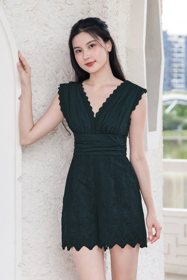 Tasha Eyelet Trim Hem Romper (Teal)