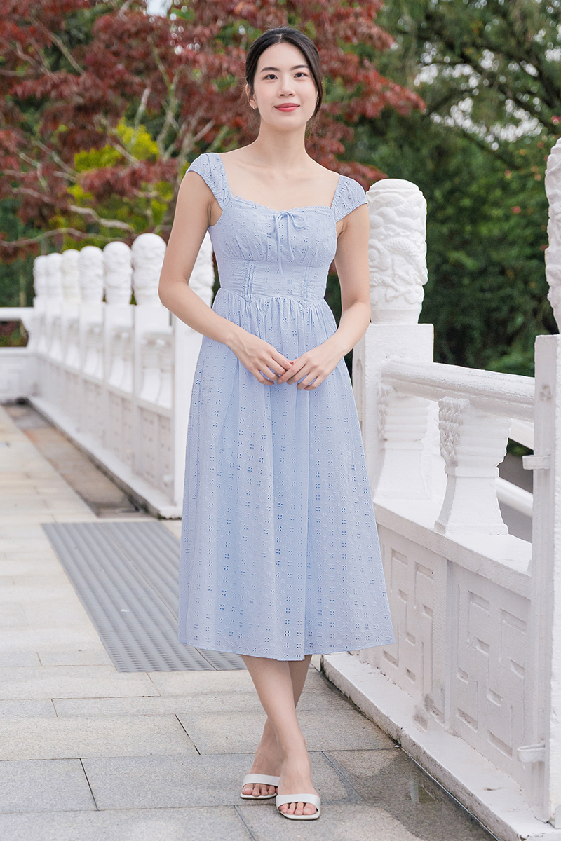 Padded Ribbon Emily Padded Ribbon Midaxi Dress (Blue) | Dear Lyla