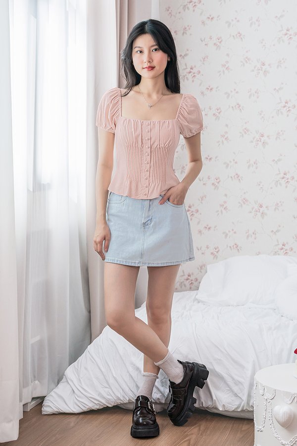 Clover Padded Pintuck Top (Pink)