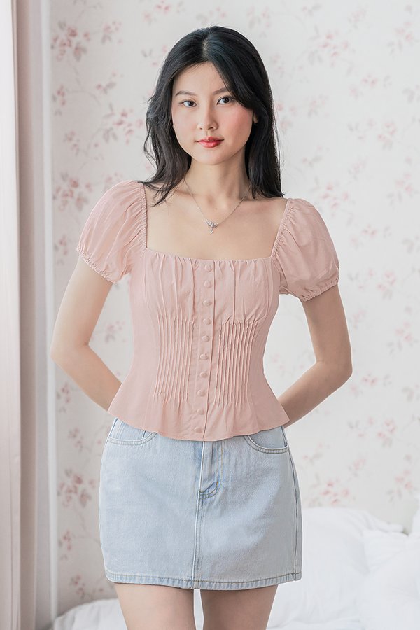 Clover Padded Pintuck Top (Pink)